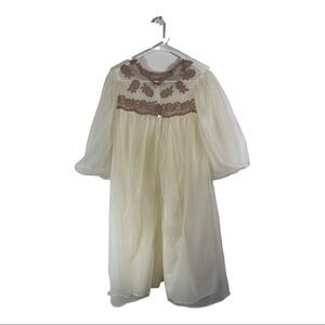 Vintage 60s‎ Seamprufe Double Layer Nylon Chiffon Lace Accents Robe Sz Sm…